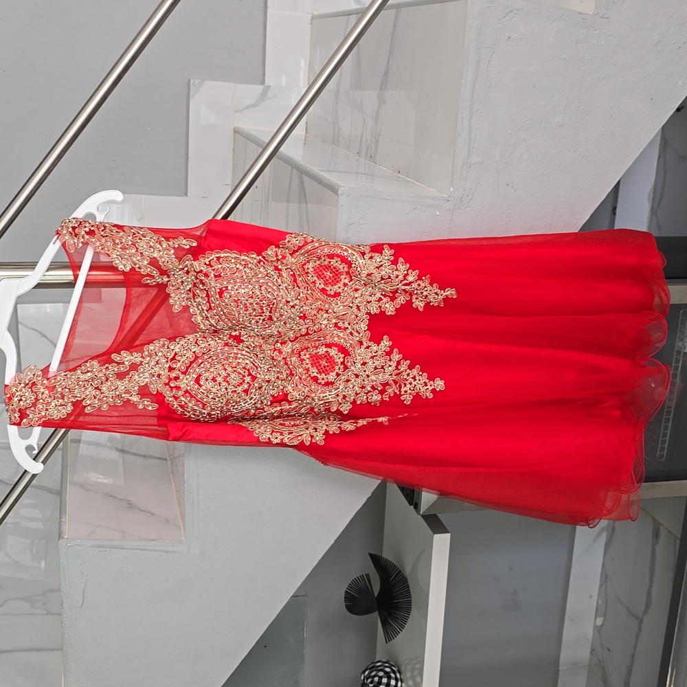 Red and gold short dress line A